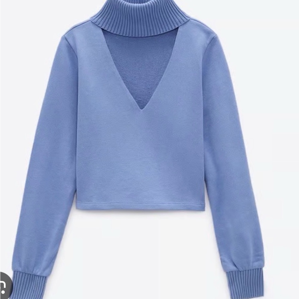 Zara Blue V-Neck Turtleneck Sweatshirt